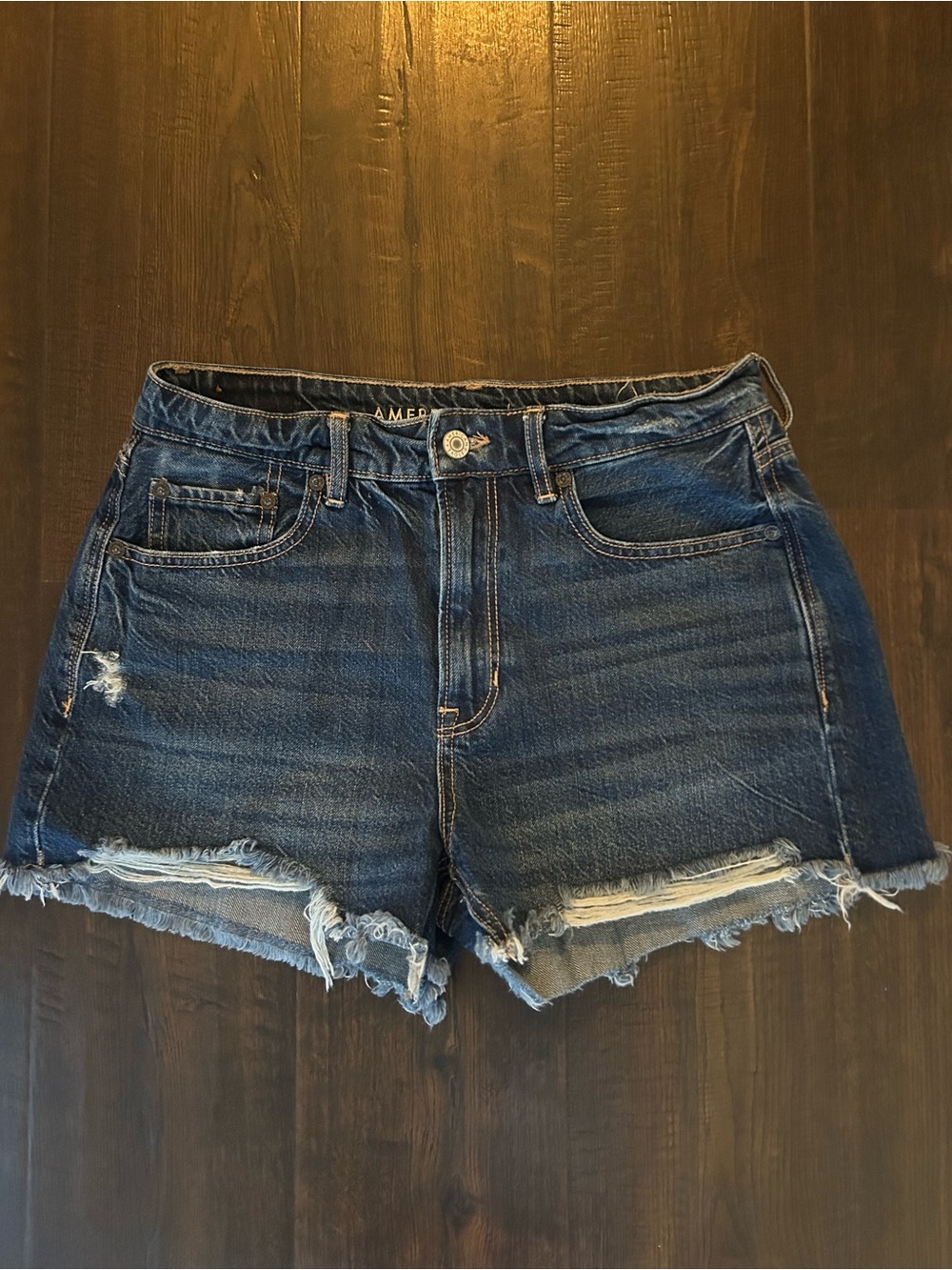 American Eagle Outfitters Dark Blue Distressed Denim Shorts